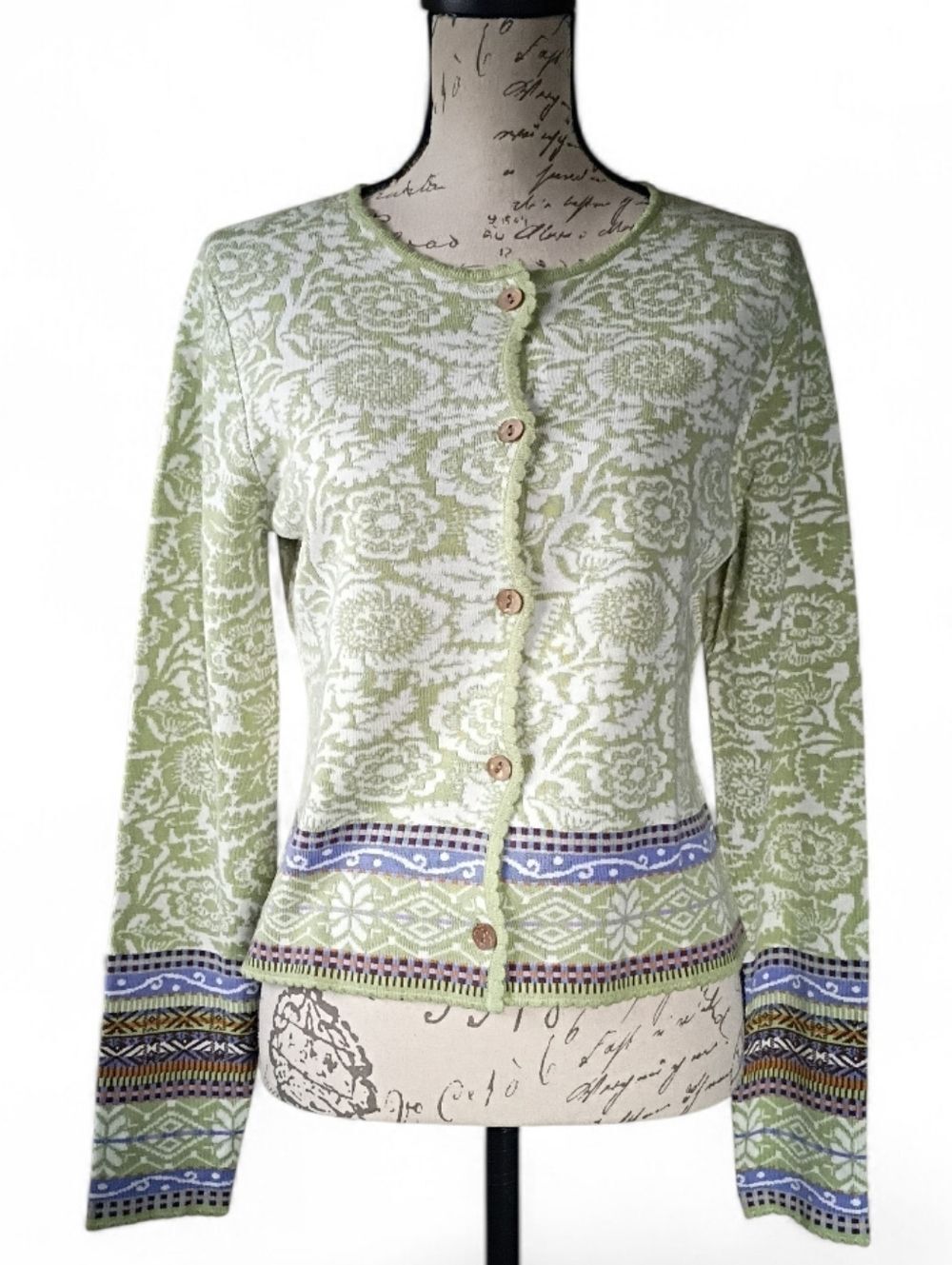 Icelandic Design Knit Viscose Cardigan Medium Lime Green Button Cottage Classic